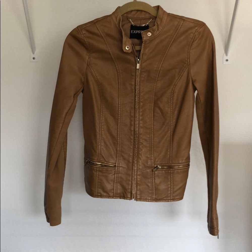 Faux Camel Moto Jacket -Express